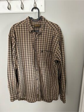 Timberland Men's Brown Plaid Button-Down Shirt Medium